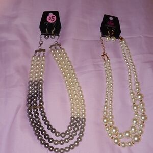 Paparazzi Dual Pearl Necklace Set - Silver and Cream